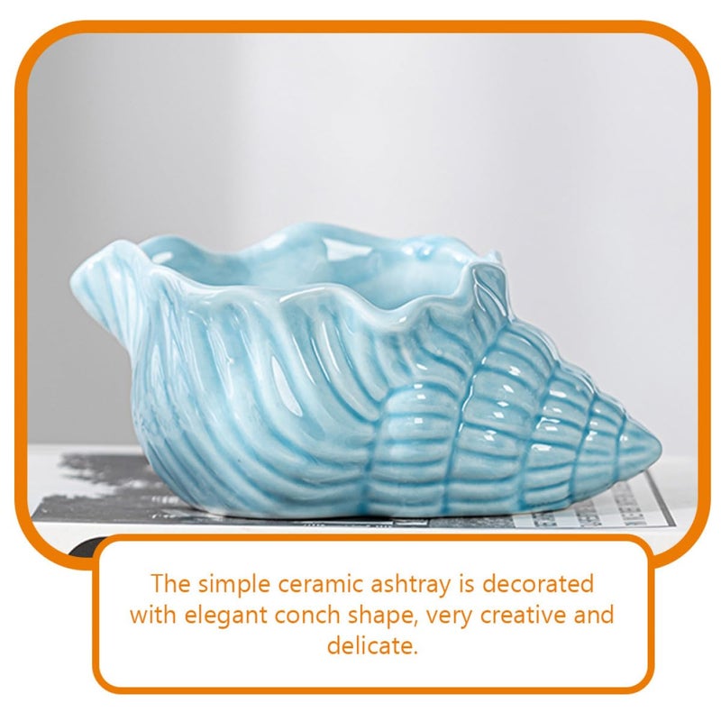 Blue Ceramic Conch Ashtray Smooth Surface Nautical Smoking Accessory for Home Living Room - Image 4
