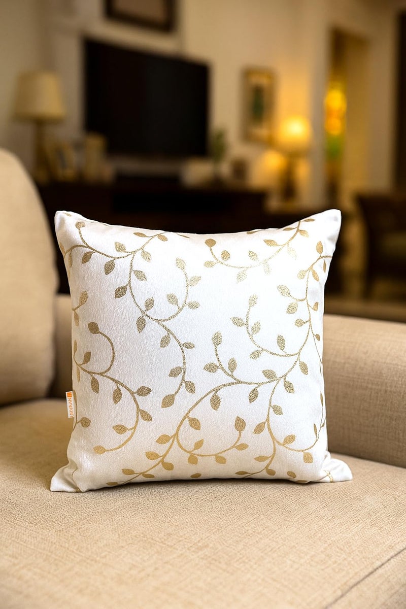 Urvaan Velvet Floral Cushion Covers, 24 X 24 Inch, Set of 5 Piece, White Golden - Image 3
