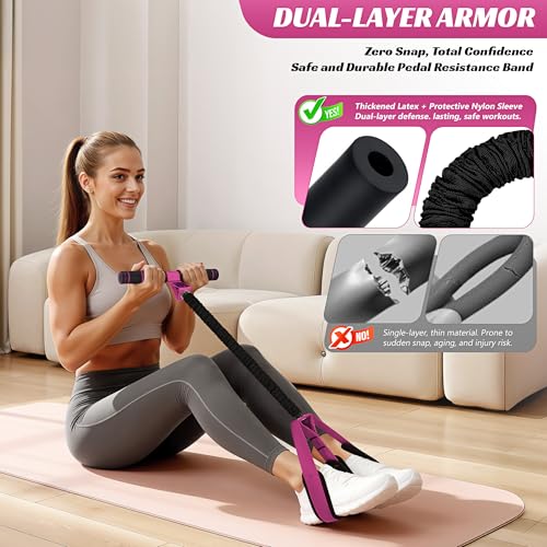 HOXWC Upgraded Multifunction Pedal Resistance Band with Handle, 50LBS Thickened Resistance Bands for Core/ABS, Arm, Waist, Abdomen, Leg Workout, Portable Sit Up Exercise Equipment for Women - Image 3