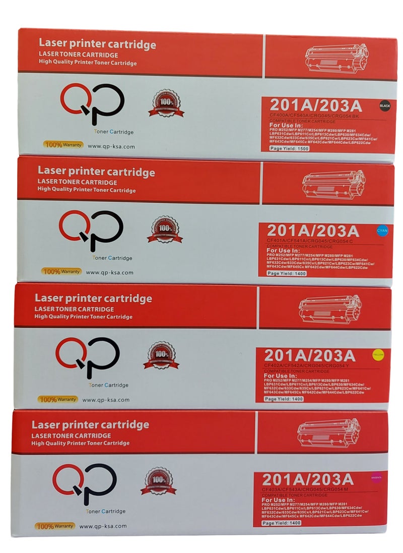 QP - Compatible Toner With Cartridge HP 203A Full Set Toner Works With Hp Color Printers Laserjet Pro MFP M281fdw MFP M280nw MFP M281fdn M281cdw Replacement Toner for CF540 CF541 CF542 CF543 Black/Cyan/Yellow/Magenta - Image 1