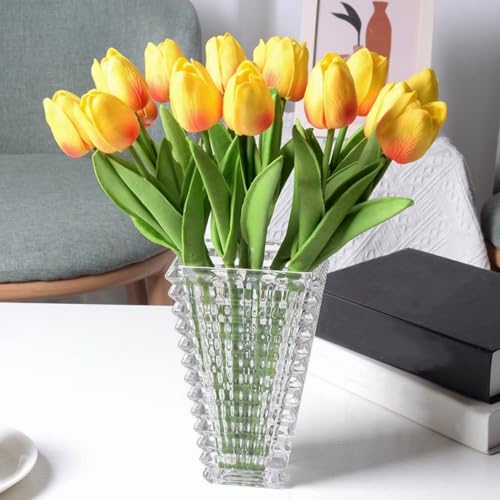 SHINE-CO LIGHTING Artificial Tulips 10Pcs Real Touch Fake Tulips PU Flower Arrangement Bouquets for Home Party Decoration (Orange) - Image 1
