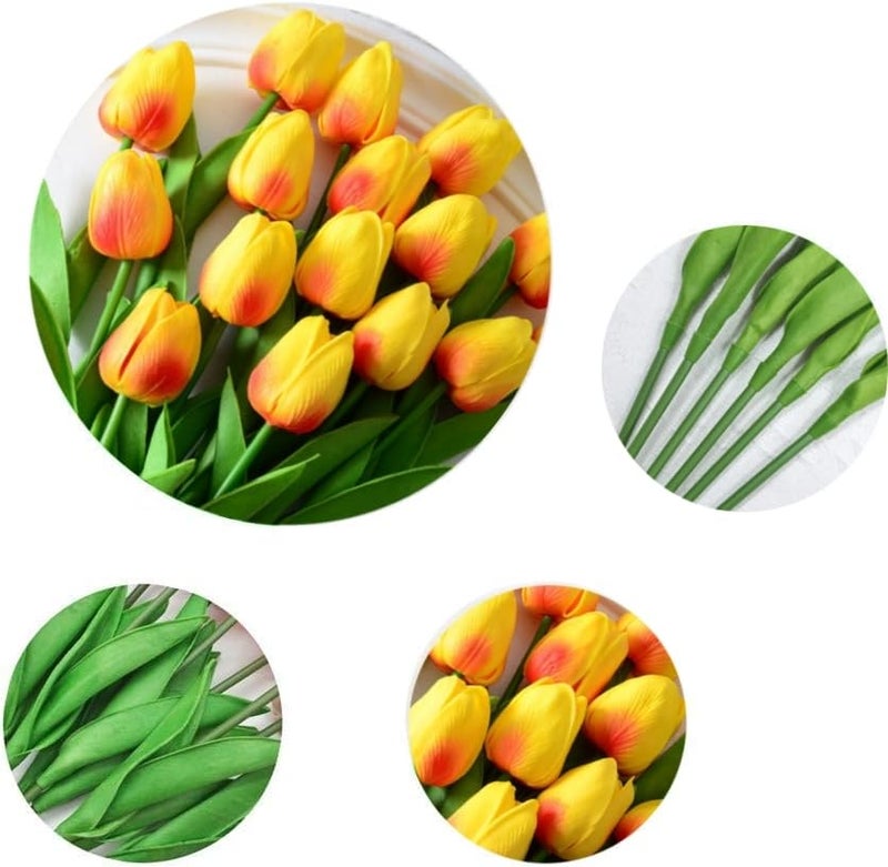 SHINE-CO LIGHTING Artificial Tulips 10Pcs Real Touch Fake Tulips PU Flower Arrangement Bouquets for Home Party Decoration (Orange) - Image 3