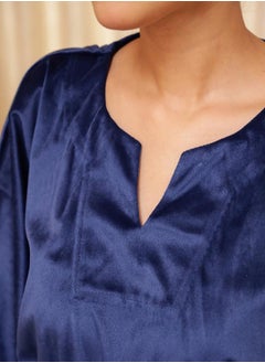 sanskrutihomes Velvet Notch Neck Kaftan Nightdress with Ruched Detail by Styli  - Image 5