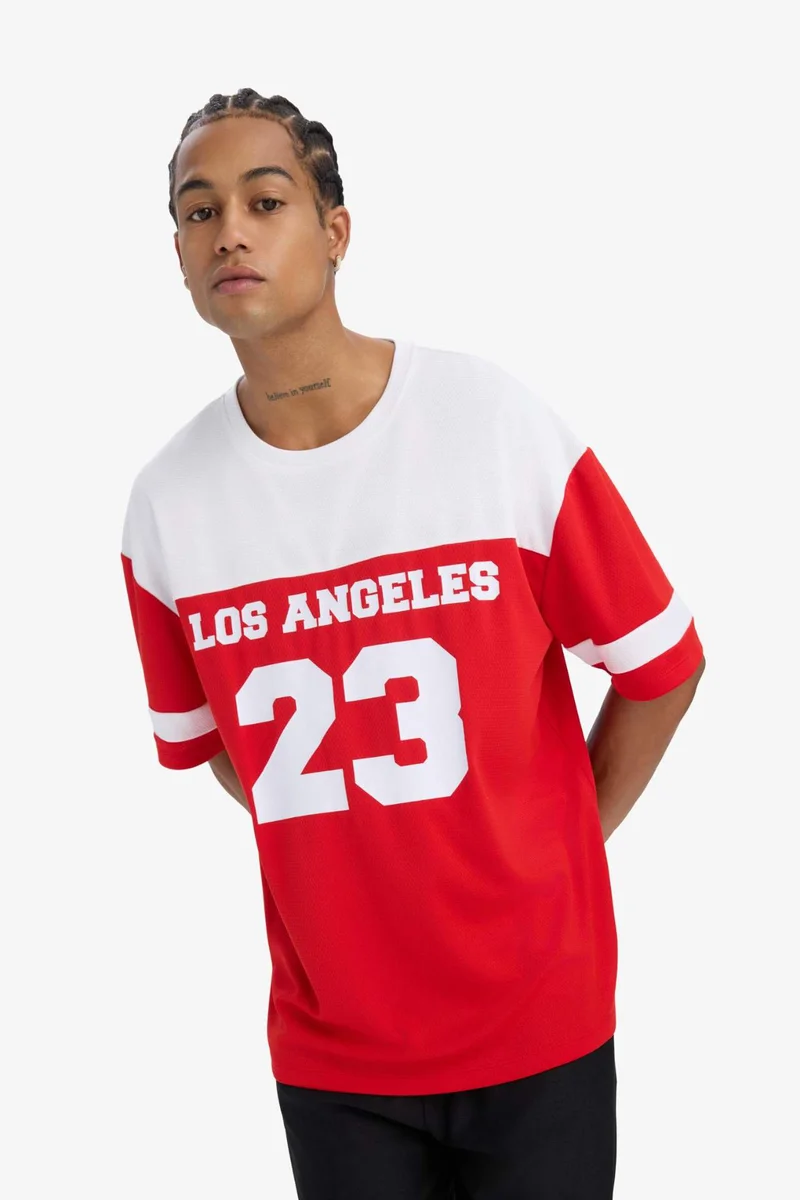 ديفاكتو DeFactoFit Oversize Fit Crew Neck Printed Sports T-Shirt
