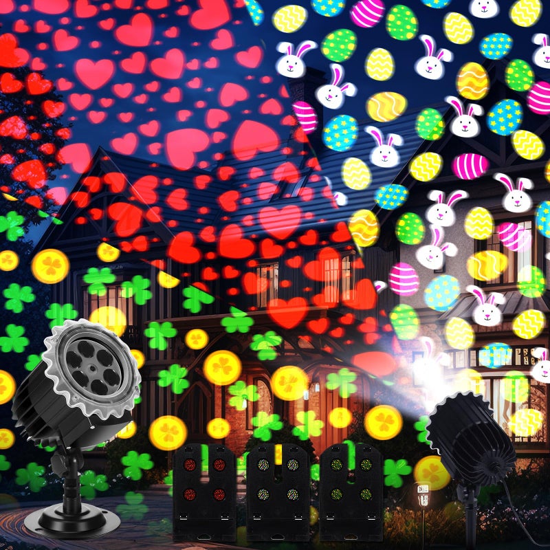 Lingvee Valentine Projector Light with 3 Film Slides Holiday LED Projector Lights for Valentine's Day St. Patrick's Day Easter Outdoor Waterproof Landscape Decorative Lighting Irish Easter Party Decor - Image 1