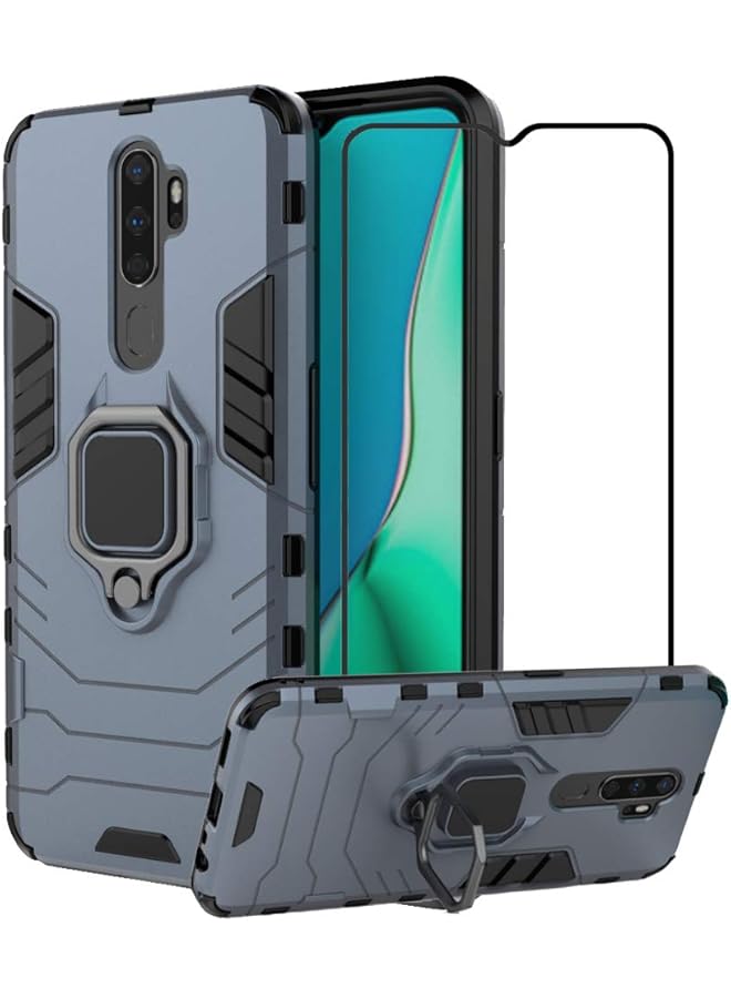 إيروريكس جراب لهاتف Oppo A9 2020 A11X A5 2020 مع واقي شاشة من الزجاج المقوى وغطاء مدرع هجين مقاوم للصدمات ومسند لهاتف Oppo A9 2020 A11X A5 2020 أزرق - Image 1