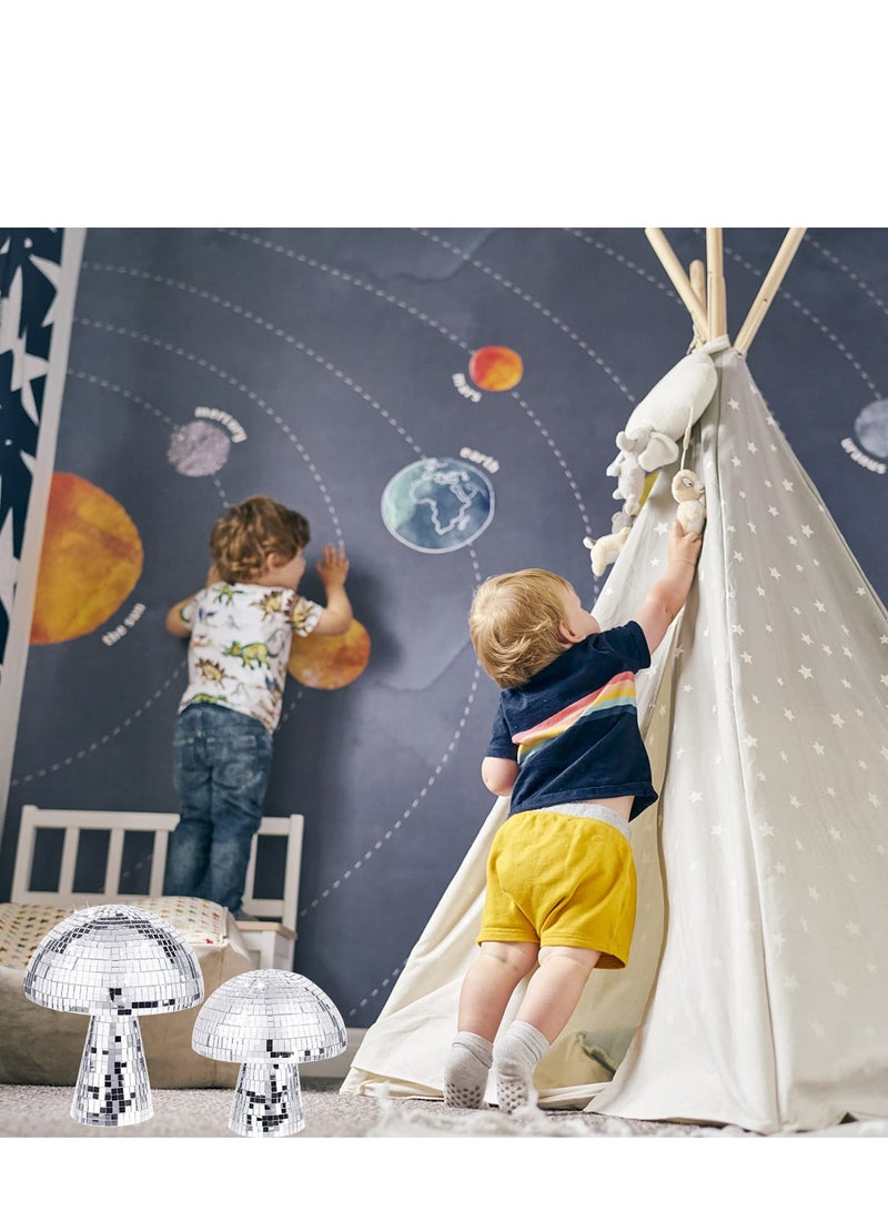 SYOSI 2 Pcs Mushroom Disco Ball, Mushroom Mirror Glitter Disco Ball, Silver Disco Ball, Creative Disco Ball Mushroom Shape for Home Decor Party Stage Props for bar, Party, Room, Table Decor (6"+7"Silver) - Image 5