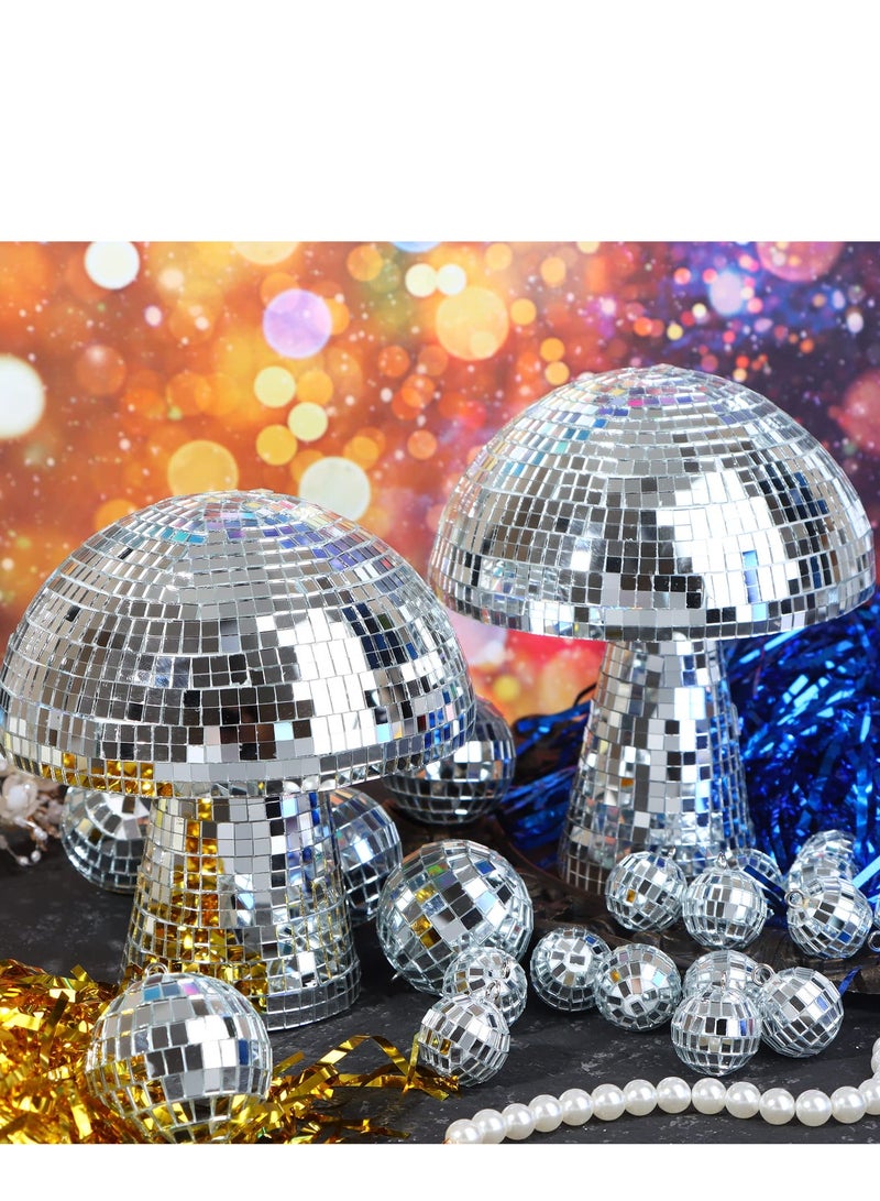 SYOSI 2 Pcs Mushroom Disco Ball, Mushroom Mirror Glitter Disco Ball, Silver Disco Ball, Creative Disco Ball Mushroom Shape for Home Decor Party Stage Props for bar, Party, Room, Table Decor (6"+7"Silver) - Image 3