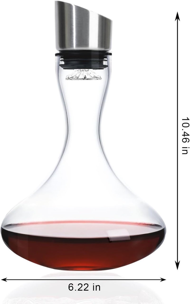 Wlasss Hand Blown Wine Decanter with Aerator, 1300ml/44oz Red Wine Decanter, Crystal Wine Carafe with Stainless Steel Pour Lid and Filter, Elegant Design Easy Pour, Wine Aerator Wine Gifts - Image 3