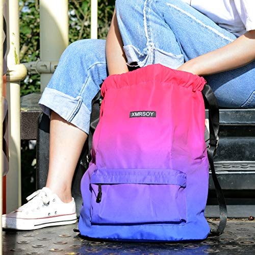 XMRSOY Gym Drawstring Backpack Water Resistant String Bag Nylon Cinch Sport Bag Sackpack - Image 4