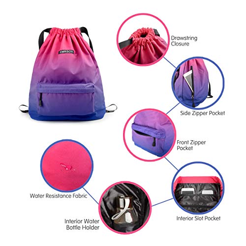 XMRSOY Gym Drawstring Backpack Water Resistant String Bag Nylon Cinch Sport Bag Sackpack - Image 5