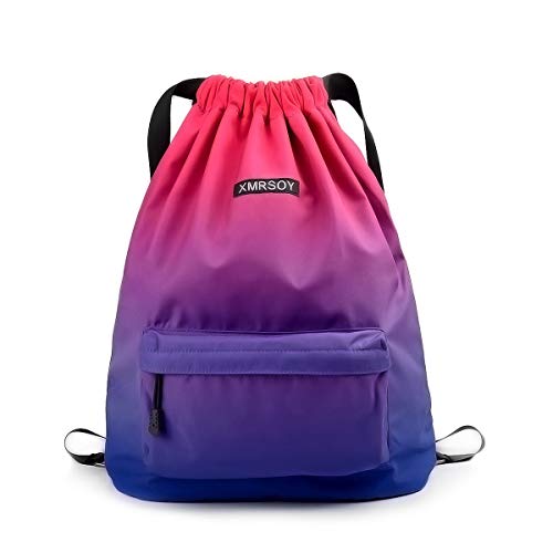 XMRSOY Gym Drawstring Backpack Water Resistant String Bag Nylon Cinch Sport Bag Sackpack - Image 1