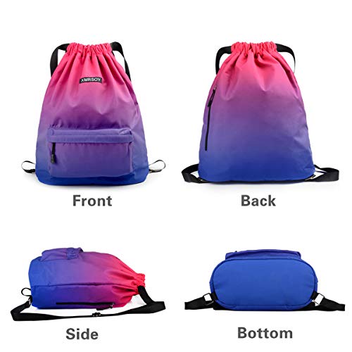 XMRSOY Gym Drawstring Backpack Water Resistant String Bag Nylon Cinch Sport Bag Sackpack - Image 3
