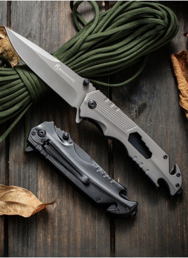 Browning - Outdoor All Stainless Steel High Hardness Camping Survival Folding Knife Portable - Black - Image 1