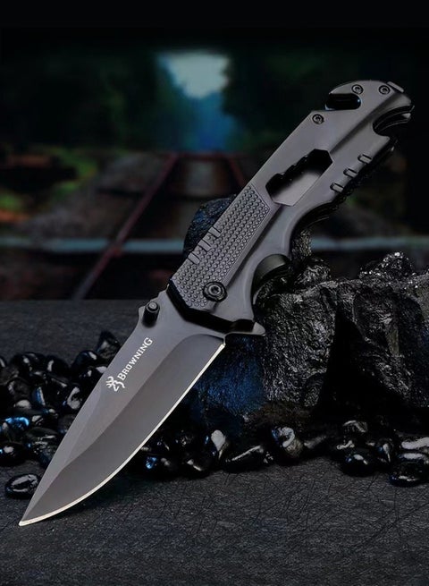 Outdoor All Stainless Steel High Hardness Camping Survival Folding Knife Portable - Black