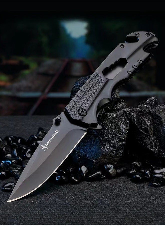 Browning - Outdoor All Stainless Steel High Hardness Camping Survival Folding Knife Portable - Black - Image 1