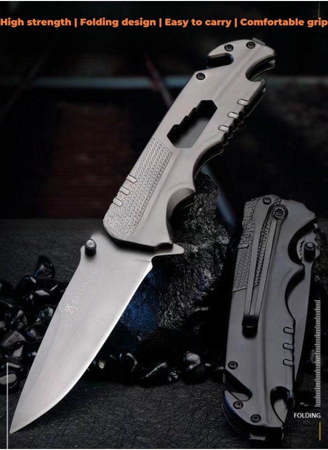 Browning - Outdoor All Stainless Steel High Hardness Camping Survival Folding Knife Portable - Black - Image 1
