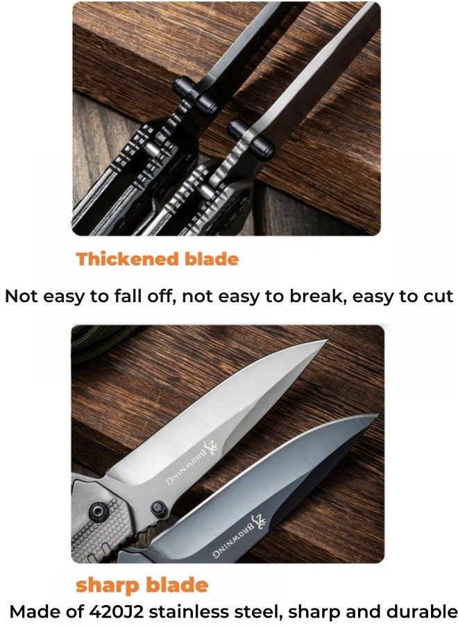 Browning - Outdoor All Stainless Steel High Hardness Camping Survival Folding Knife Portable - Black - Image 1