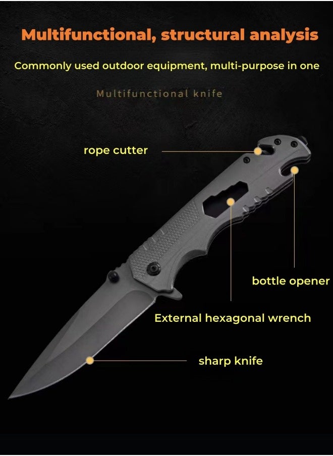 Browning - Outdoor All Stainless Steel High Hardness Camping Survival Folding Knife Portable - Black - Image 1