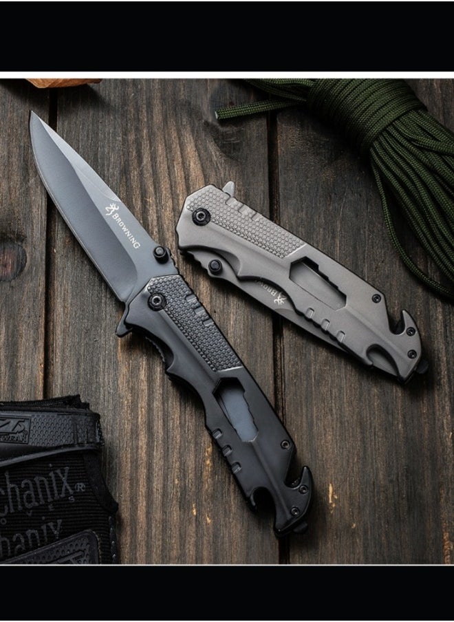 Browning - Outdoor All Stainless Steel High Hardness Camping Survival Folding Knife Portable - Black - Image 1
