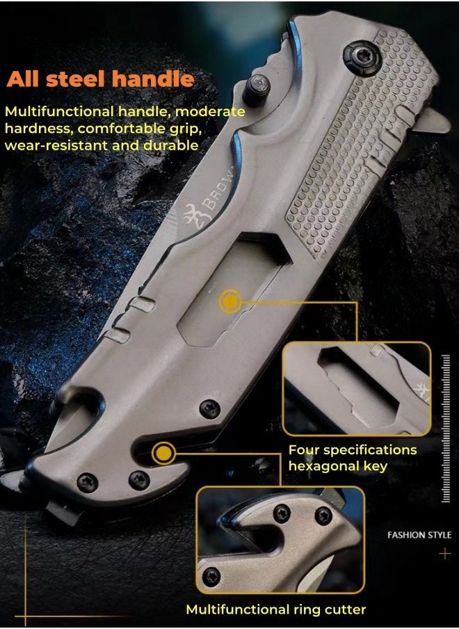 Browning - Outdoor All Stainless Steel High Hardness Camping Survival Folding Knife Portable - Black - Image 1