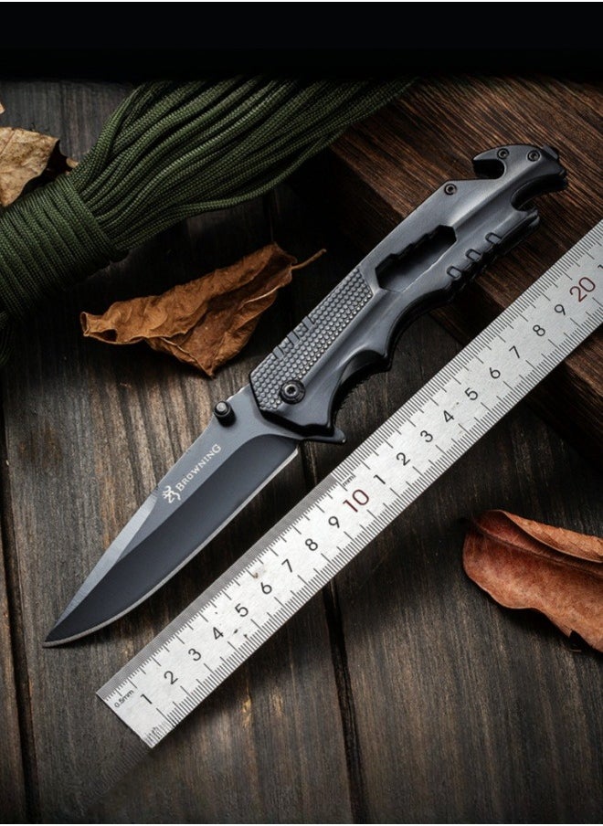 Browning - Outdoor All Stainless Steel High Hardness Camping Survival Folding Knife Portable - Black - Image 1
