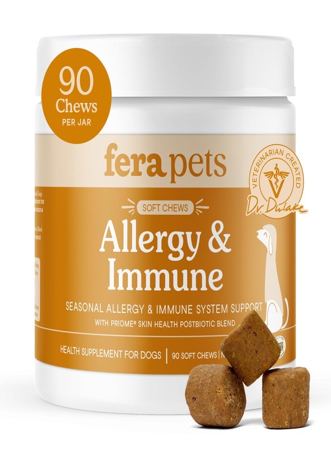 Fera Pets Dog Allergy Chews – Allergy Relief & Itching Skin Relief – Immune & Gut Support with Organic Mushrooms, Postbiotics & Colostrum – Promotes Skin Health – 90 Soft Chews - Image 1