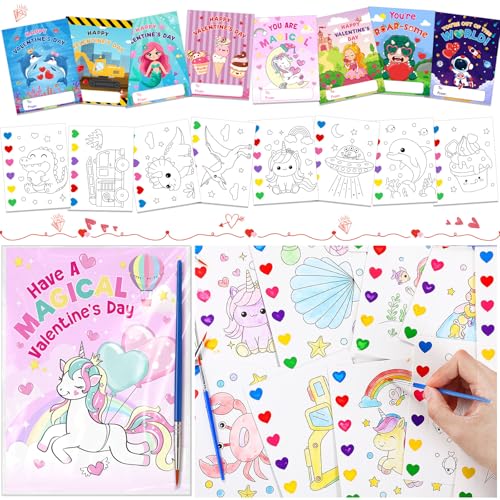 Capoda 24 Set192 Pcs Valentines Day Gifts Cards Valentines Watercolor Coloring Book Set Valentines Day Painting Book for Kid Class School Exchange Prizes Paint Craft Party Favors - Image 1