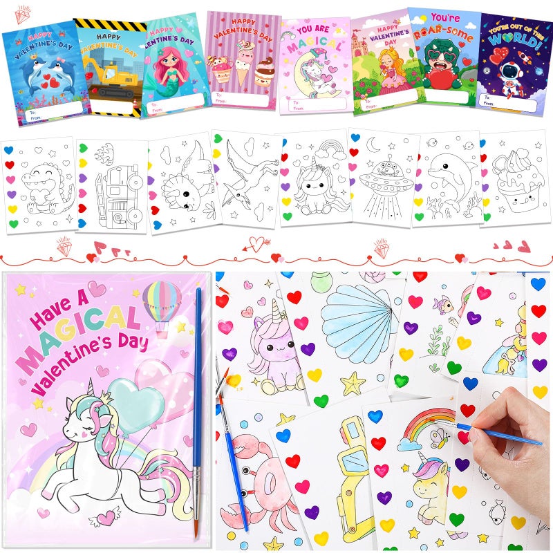 Capoda 24 Set192 Pcs Valentines Day Gifts Cards Valentines Watercolor Coloring Book Set Valentines Day Painting Book for Kid Class School Exchange Prizes Paint Craft Party Favors - Image 3