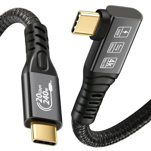 CHENLENIC USB C 3.2 Gen2x2 20Gbps Cable, 90Degree USB C 4K@60Hz UHD Video 5A/240W PD3.1 Fast Charge Cord with E-Marker Compatible with Thunderbolt 3/4 - Image 1