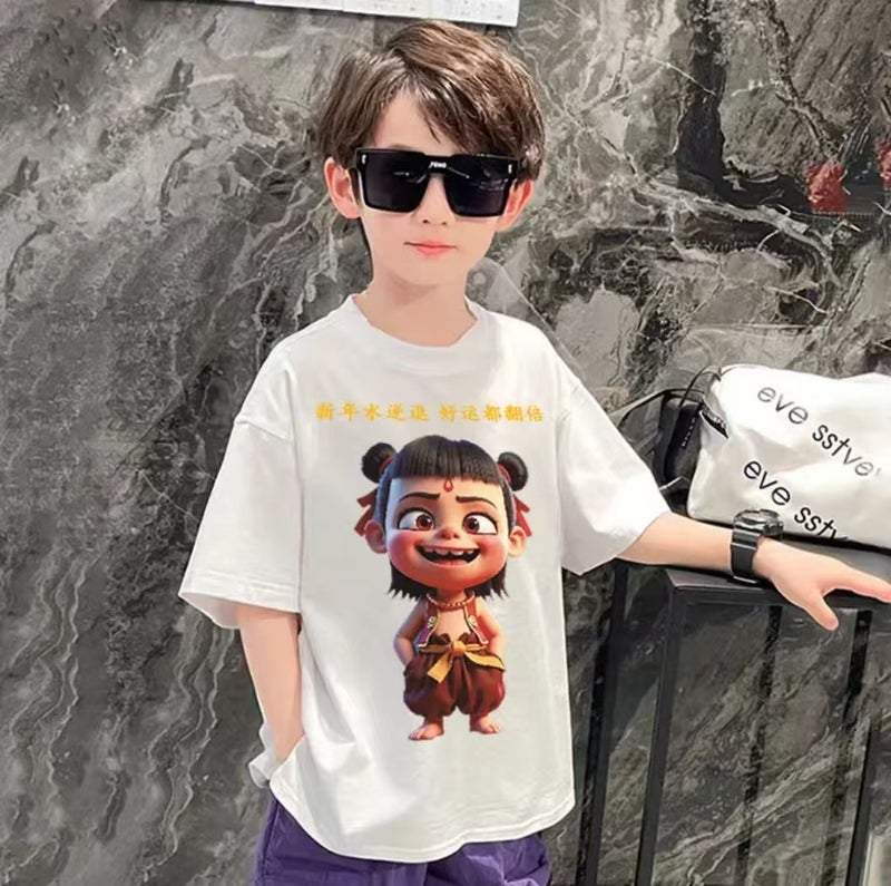 100% Pure Cotton Children'S Clothing Boys' T-Shirt Short-Sleeved Summer Wear Kids' Round Neck Boys' Top Half-Sleeved Cartoon - Image 2