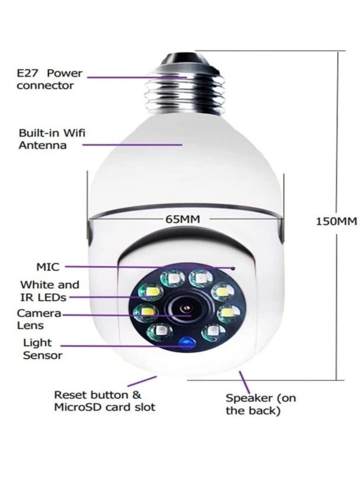 ELTRAZONE 2Pcs Light Bulb Security Camera 2.4GHz & 5G WiFi Outdoor, 1080P E27 Light Socket Security Camera, Indoor 360° Home Security Cameras, Full Color Day and Night, Smart Motion Detection - Image 5