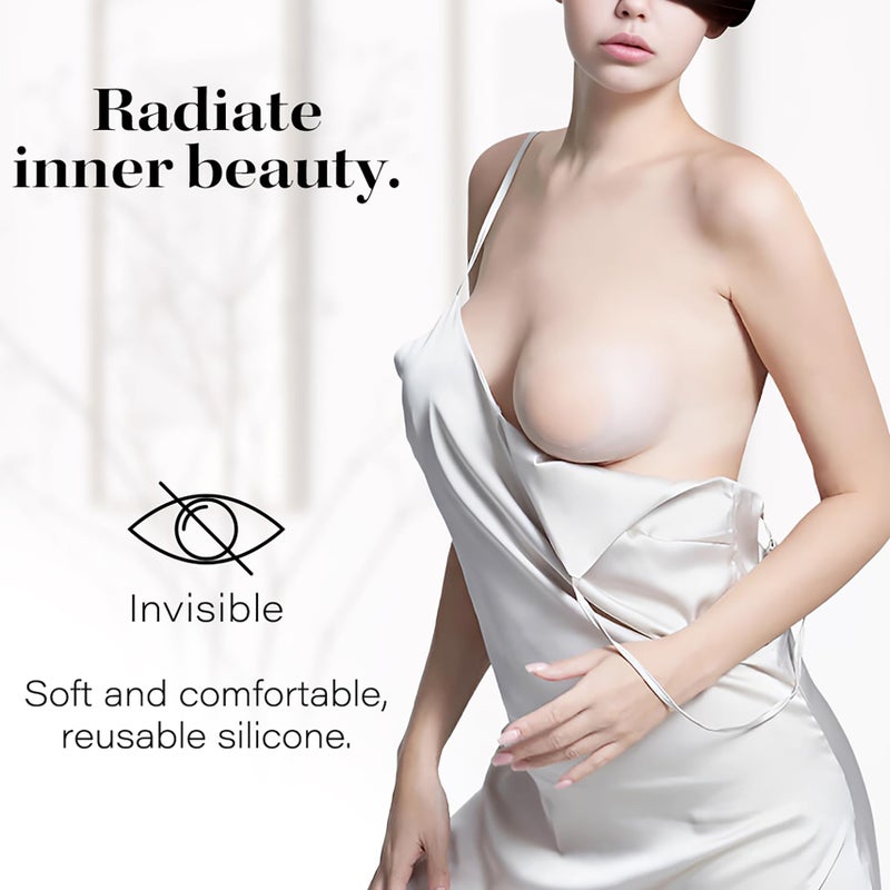 QUXIANG 4 Pairs Pasties Women Nipple Covers Reusable Adhesive Silicone Nippleless Covers Bra for Dress Coffee (2 Round+2 Flower) - Image 3