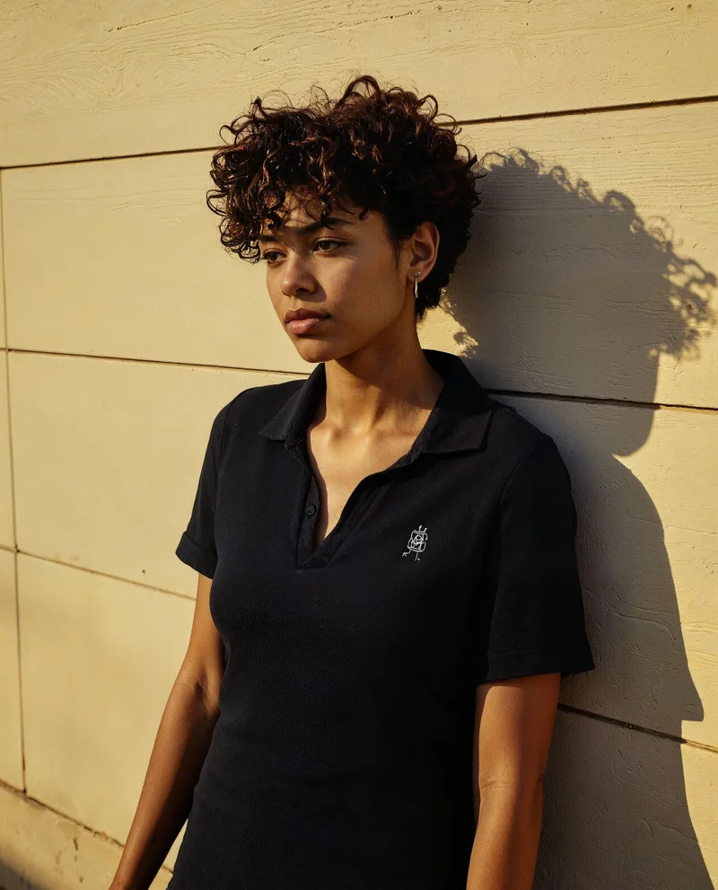 Rareism Rareism Women Van Black Cotton Lycra Fabric Short Sleeve Polo Collar Plain Polo
