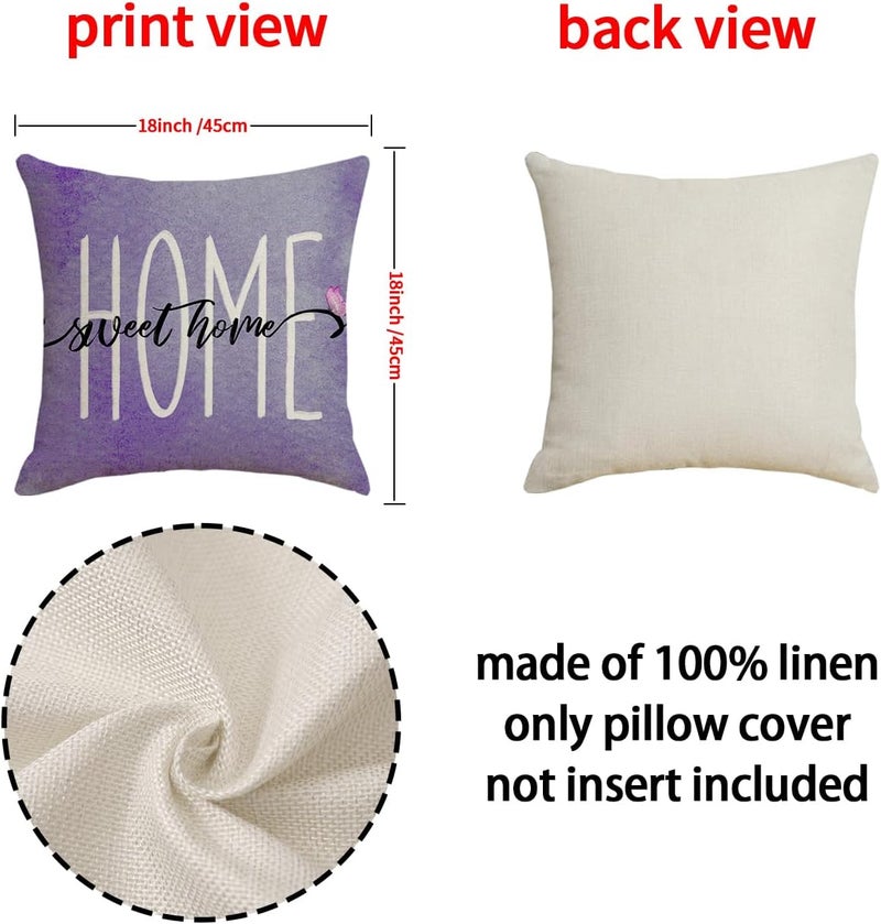F Finerease Farmhouse Purple Throw Pillow Cover - 18 x 18 Lavender Floral Throw Pillow Case - 4 Pack Linen Square Pillow Cushion Cover, Great for Couch, Patio, Chair, Yard, Livingroom,Outdoor and More Home Decor - Image 2