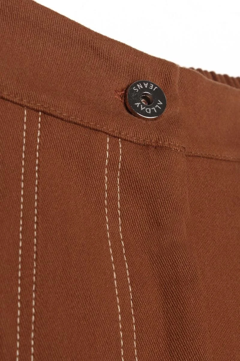 Allday Light Brown-Garni Stitched Wide Leg Trousers