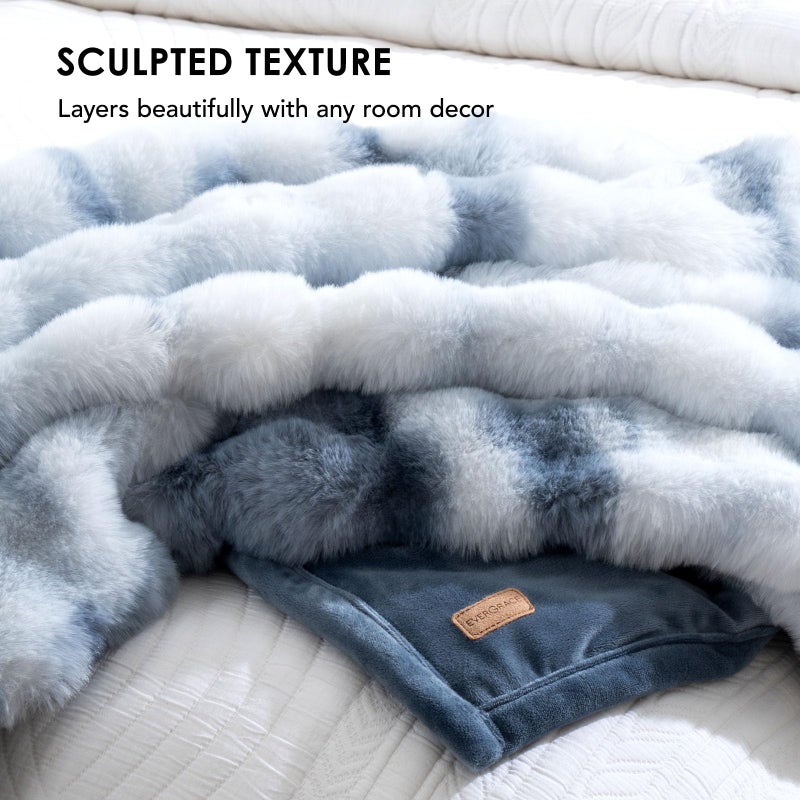 EVERGRACE Ultra Soft Luxury Fluffy Ridgeline Faux Rabbit Fur Throw Blanket  Thick Warm Bubble Throw for Bed  Cozy Plush Reversible Blankets for Couch  Chair  Sofa  Cloud Blue  50x60 Inches  870 GSM - Image 5