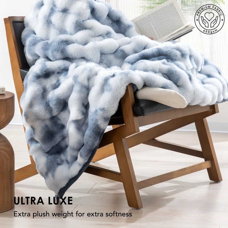 EVERGRACE Ultra Soft Luxury Fluffy Ridgeline Faux Rabbit Fur Throw Blanket  Thick Warm Bubble Throw for Bed  Cozy Plush Reversible Blankets for Couch  Chair  Sofa  Cloud Blue  50x60 Inches  870 GSM - Image 3