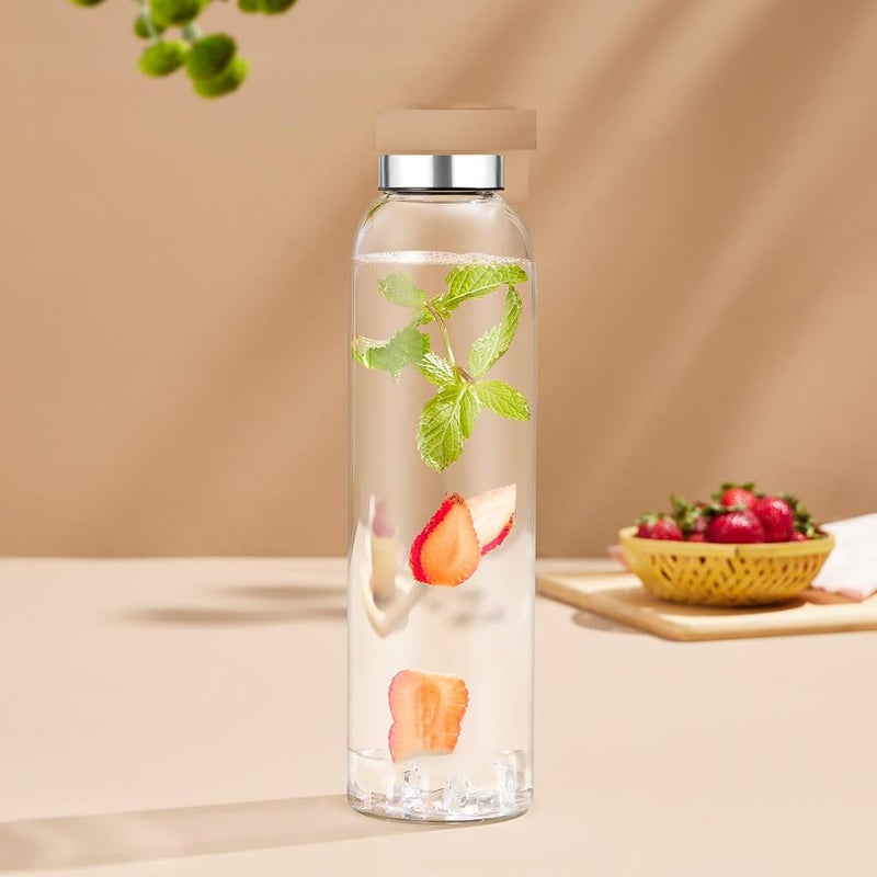 Vency 800ml Glass Water Bottles with Stainless Steel Caps | Leak-Proof, Wide Mouth, Easy to Clean | Perfect for Office, School & College | Set of 4 - Image 4