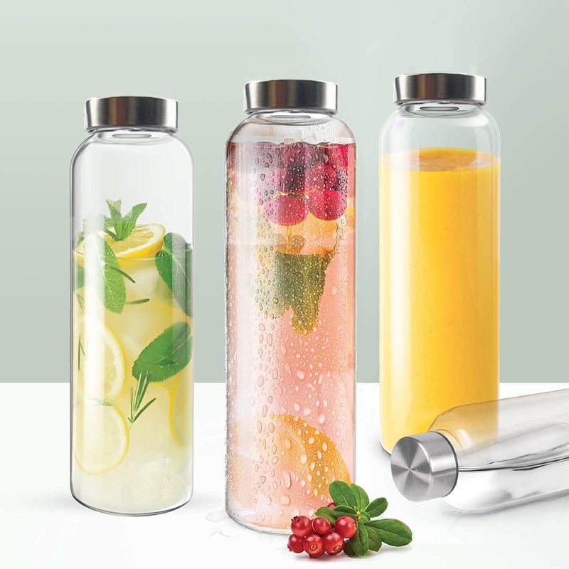 Vency 800ml Glass Water Bottles with Stainless Steel Caps | Leak-Proof, Wide Mouth, Easy to Clean | Perfect for Office, School & College | Set of 4 - Image 2