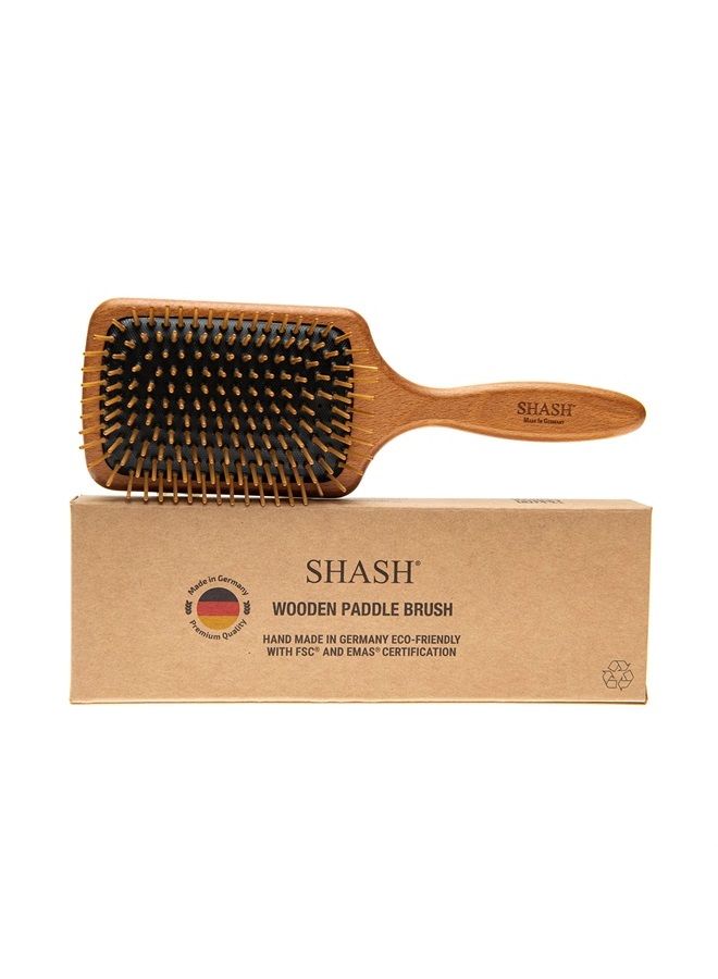 Since 1869 Hand Made In Germany - SUSTAINABLE Wooden Paddle Brush, Gently Detangles, Styles, Smooths and Conditions Hair, Minimizes Frizz and Breakage, Safe for All Hair Types, Wet or Dry, Eco-Sourced
