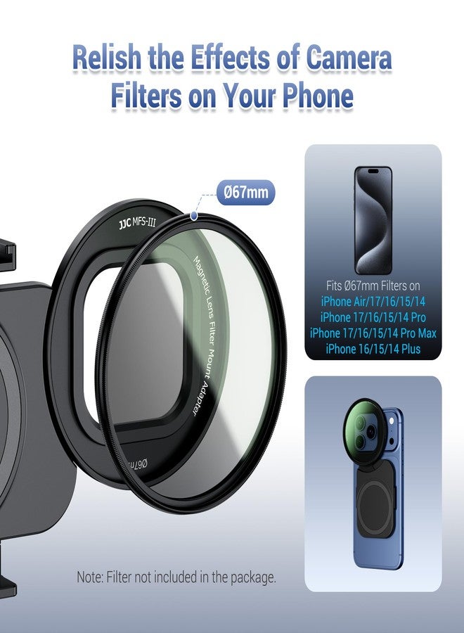 JJC Upgraded 67Mm Phone Lens Filter Adapter Mount For Iphone 17 16 15 14 Pro Max Plus Air, Double-Sided Magnetic Ring With 1/4-20" & Cold Shoe Pull-Out To Fit (No Filters - Image 3