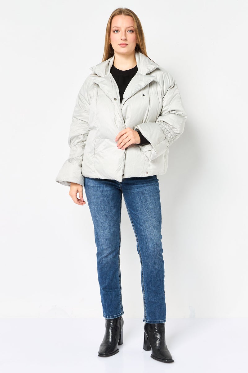 SELECTED Women Plain  Puffer Jacket, Silver - Image 3