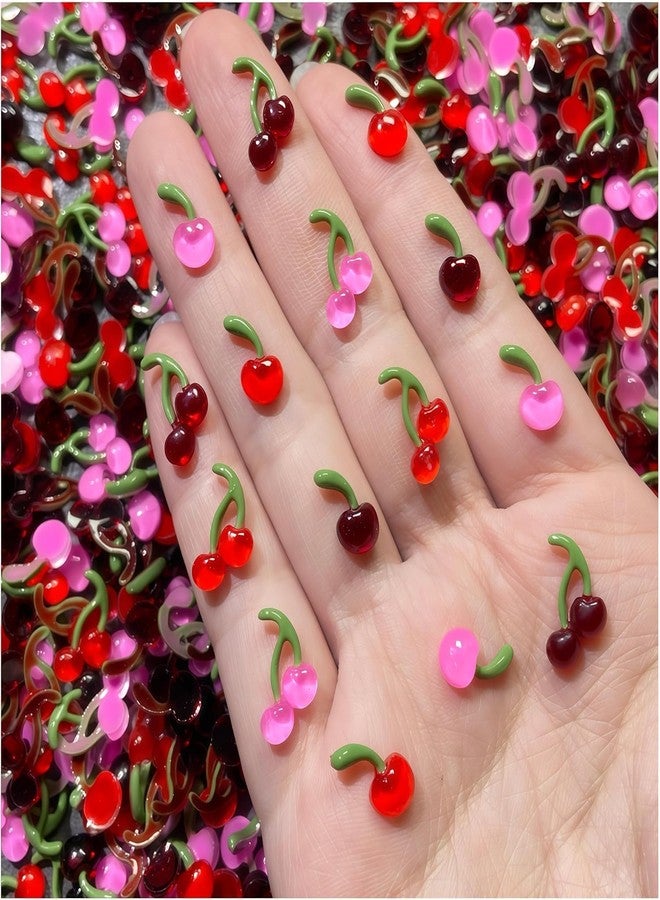 UCCASA 100Pcs Summer Cherry Nail Charms 3D Resin Fruit Nail Art Supplies for Acrylic Nails Red Pink Cherry Nail Gems and Charms Kawaii Nail Charms Cute Nail Jewelry for Women DIY Nail Art Decor Accessories - Image 1