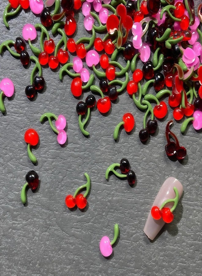 UCCASA 100Pcs Summer Cherry Nail Charms 3D Resin Fruit Nail Art Supplies for Acrylic Nails Red Pink Cherry Nail Gems and Charms Kawaii Nail Charms Cute Nail Jewelry for Women DIY Nail Art Decor Accessories - Image 2