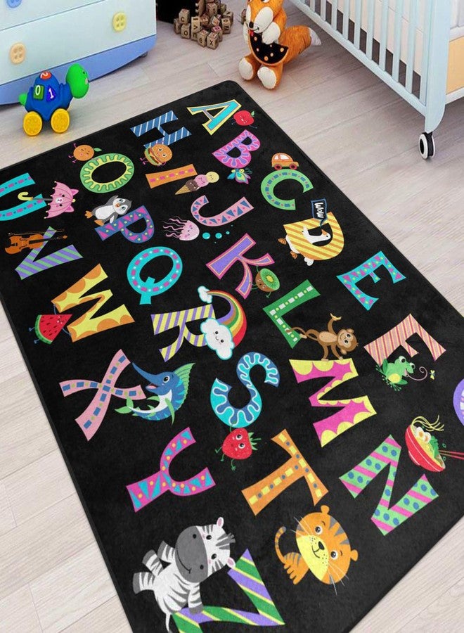 Engree ABC Alphabet Rug, Classroom Playmat Rugs - 5x7 Ft Kids Carpet with Rubber Backing, Colorful Cartoon Letters Kids Play Mat Nursery Rugs for Toddlers Children Bedroom Playroom - Black - Image 1