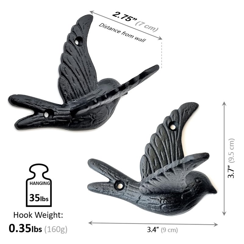 Ambipolar Flying Bird Iron Cast Decorative Bird Wall Mounted Coat Hooks (Classic) - Image 3