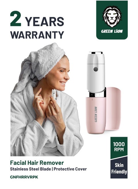 جهاز إزالة شعر الوجه 1000 دورة في الدقيقة مع شفرة من الفولاذ المقاوم للصدأ وغطاء واقٍ / لطيف على البشرة / مؤشر LED / تصميم مريح / بطارية قابلة للاستبدال / مادة ABS - وردي