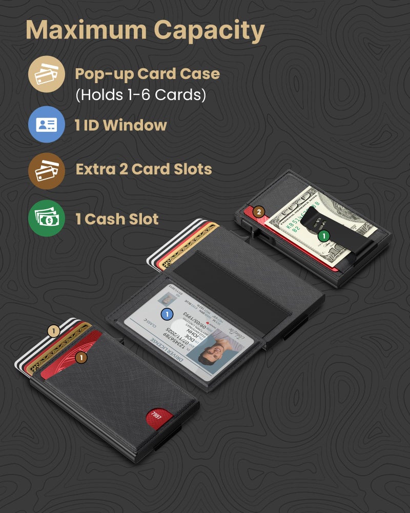 typecase Flip Pop Up Wallet for Men Card Holder: Smart Privacy & lD Display Mode, RFID Blocking, Slim Genuine Leather, Minimalist Front Pocket - 8 Cards Capacity | ID Window | Money Clip (Black) - Image 3