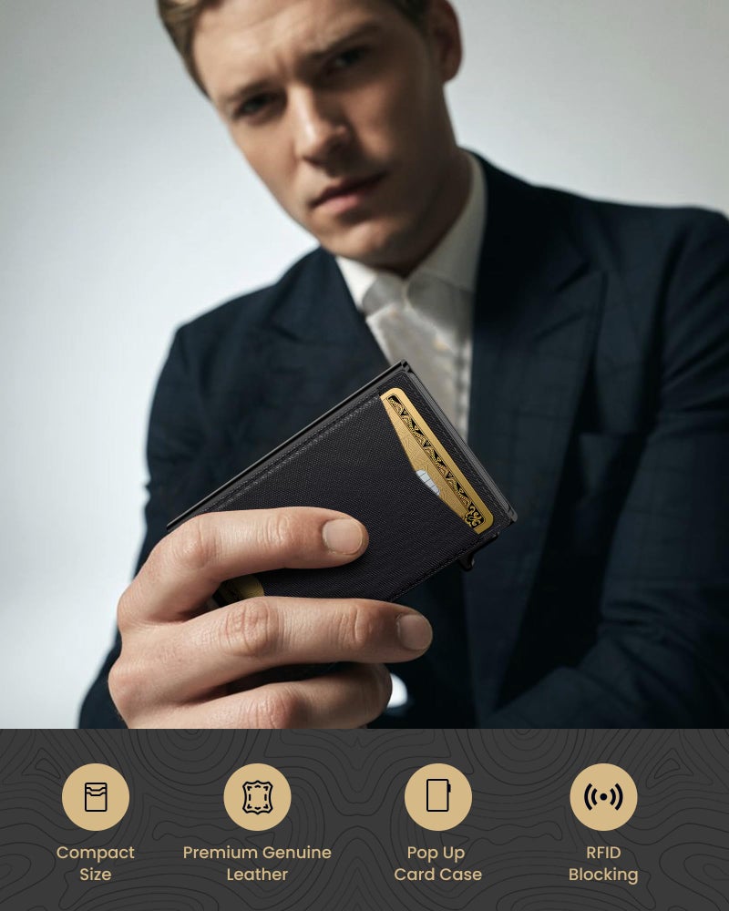 typecase Flip Pop Up Wallet for Men Card Holder: Smart Privacy & lD Display Mode, RFID Blocking, Slim Genuine Leather, Minimalist Front Pocket - 8 Cards Capacity | ID Window | Money Clip (Black) - Image 2